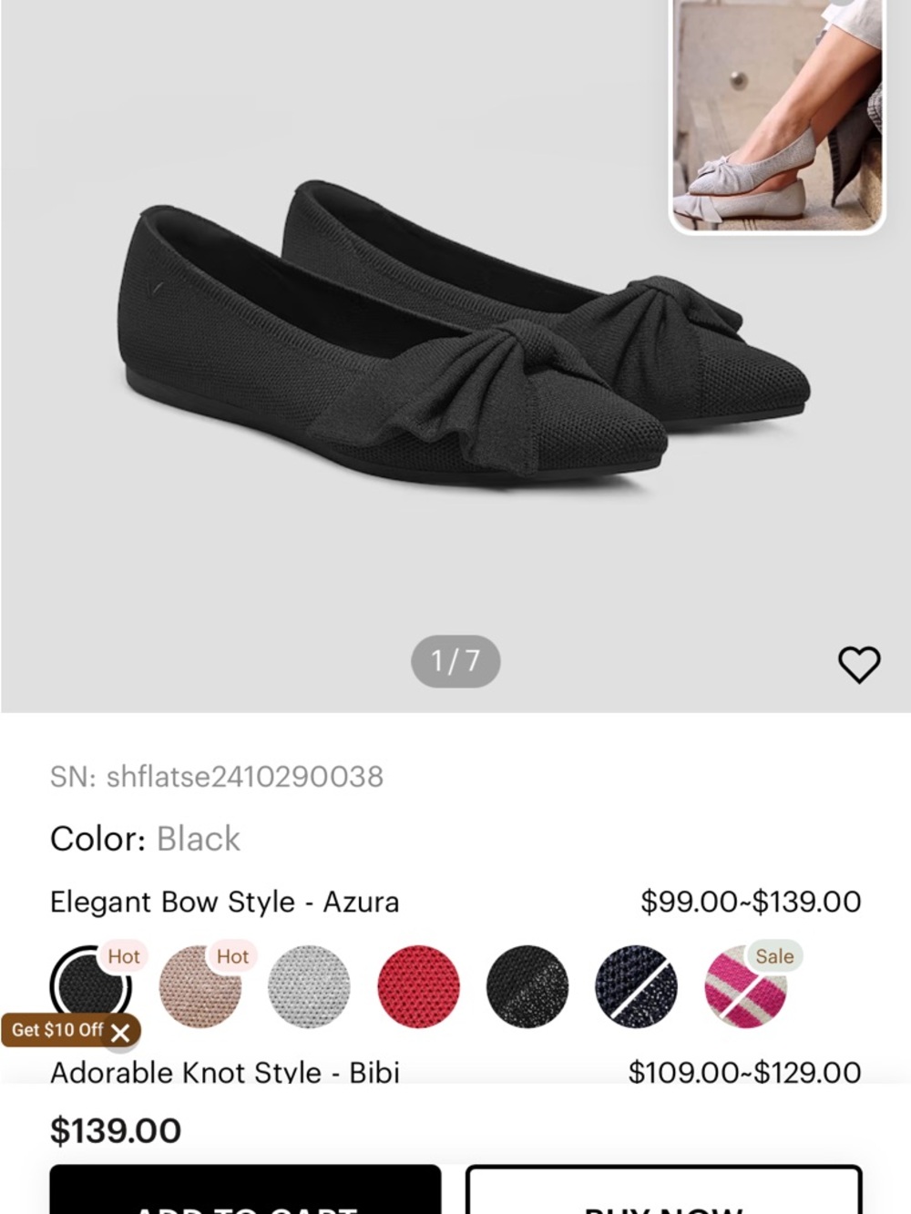 VIVAIA Black Bow Pointed-Toe Knit Flats - Picture 7 of 7
